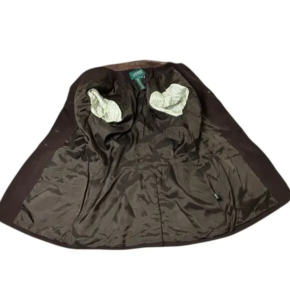 Lauren Ralph Lauren Brown Wool Leather Collar Horse Buttons Equestrian Blazer - Picture 9 of 14
